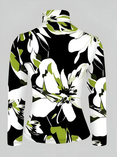 Risa - sexy rollkragen-langarm-t-shirt mit hohem kragen und blumendruck