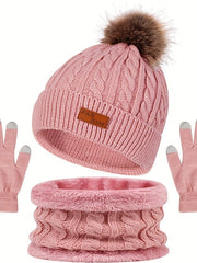 Winterset Mütze und Handschuhe für Damen – Rosa
