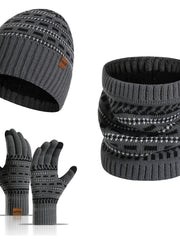3-teiliges Winterset mit Mütze, Handschuhen und Schal – Dunkelgrau
