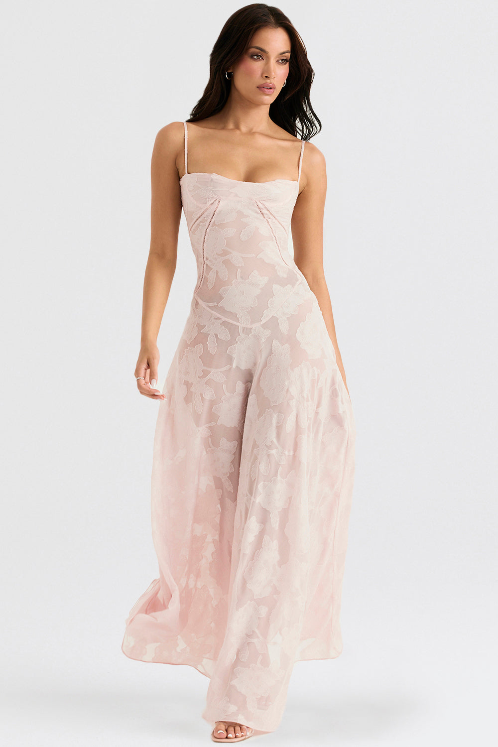 Elegantes Maxikleid mit 3D-Rosen & Rückenausschnitt