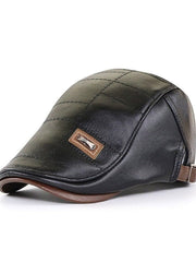 Retro Herren Lederbarett mit verstellbarem Band – Schwarz