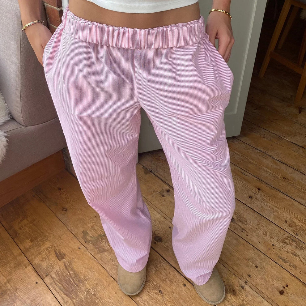 Damenhose – Hohe Taille – Weite Beine – Elastischer Bund – Leicht und lässig