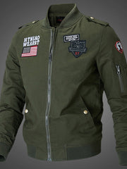 Herren Bomberjacke mit Patch-Applikationen und Ärmeltasche – Grün