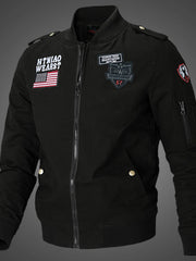 Herren Bomberjacke mit Patch-Applikationen und Ärmeltasche – Schwarz
