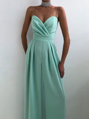 Heidi-Mode | Damen Eleganter Fließender Jumpsuit mit Spaghettibändern für Festliche Anlässe – Grün