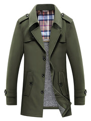 Herren Trenchcoat mit gesteppter Thermofütterung und kariertem Innenfutter – Tarngrün