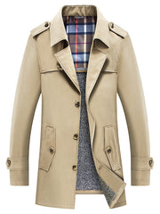 Herren Trenchcoat mit gesteppter Thermofütterung und kariertem Innenfutter – Khaki