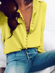 Damen nan seidige V-Bluse mit verdeckter Stoffknopfleiste und legerer Passform Drune – Gelb