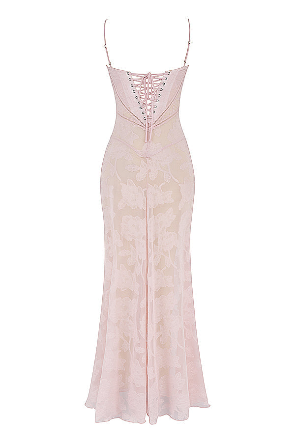 Elegantes Maxikleid mit 3D-Rosen & Rückenausschnitt