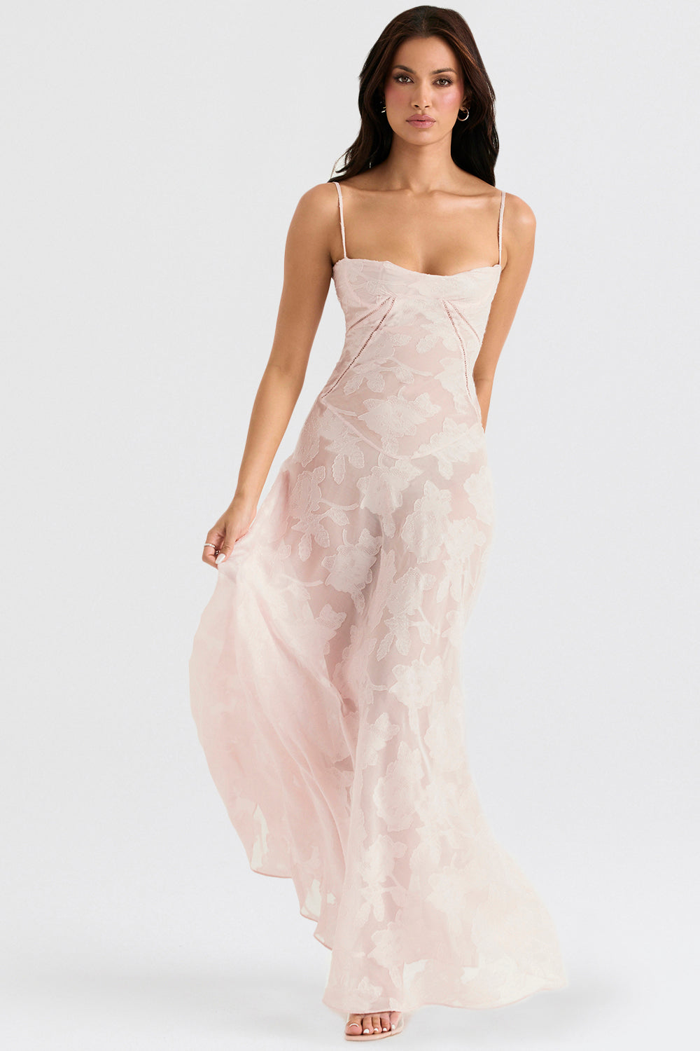Elegantes Maxikleid mit 3D-Rosen & Rückenausschnitt