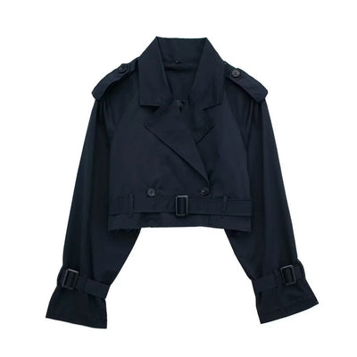 Kurzer Damen-Trenchcoat aus veganem Leder