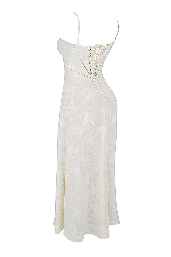 Elegantes Maxikleid mit 3D-Rosen & Rückenausschnitt