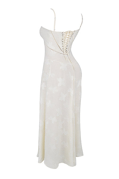Elegantes Maxikleid mit 3D-Rosen & Rückenausschnitt
