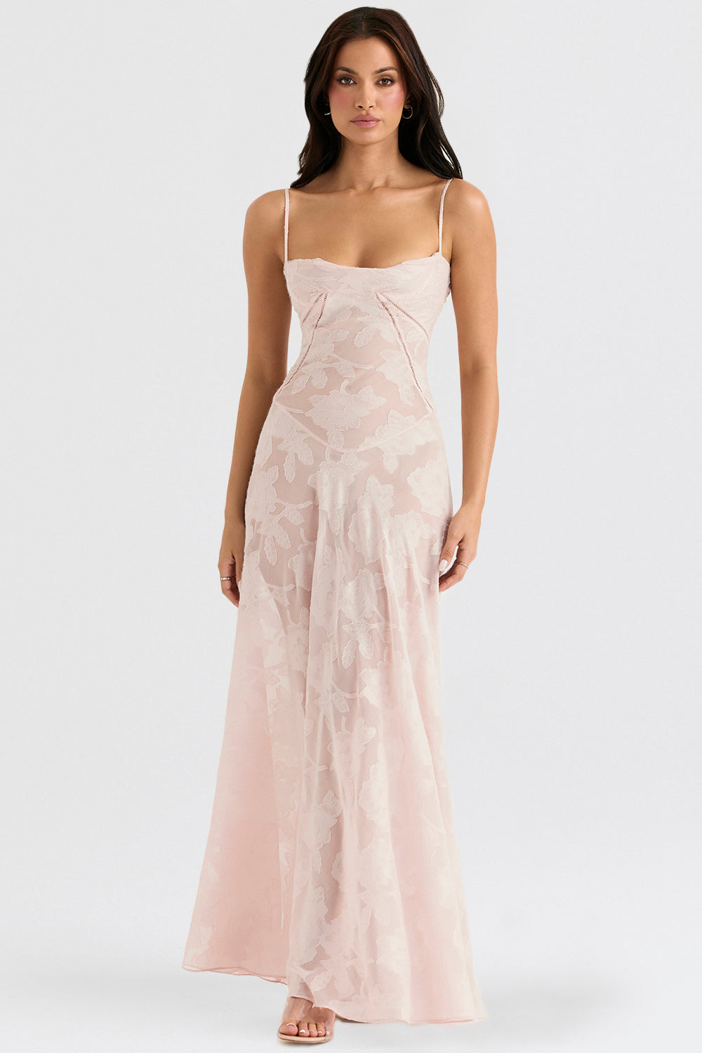 Elegantes Maxikleid mit 3D-Rosen & Rückenausschnitt