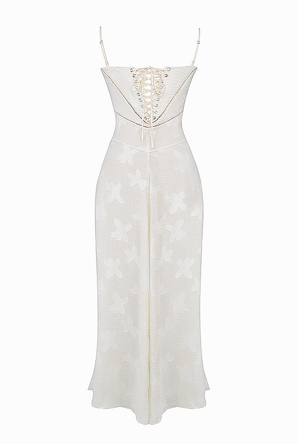Elegantes Maxikleid mit 3D-Rosen & Rückenausschnitt