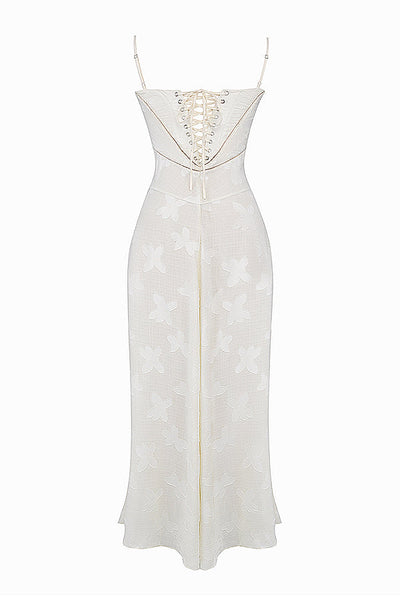 Elegantes Maxikleid mit 3D-Rosen & Rückenausschnitt