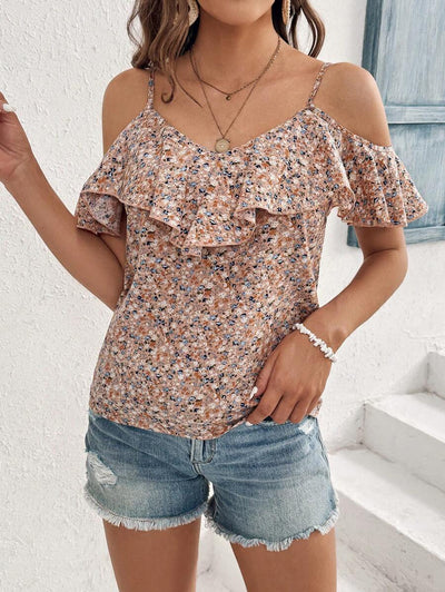 Alexa – Camisole Top Damen Blumen Halterneck Volant