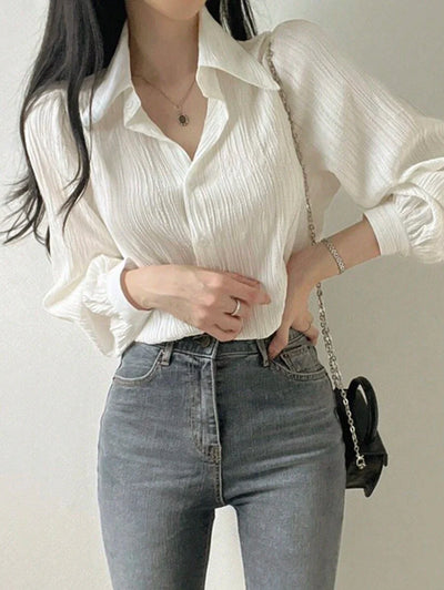 Alisa – Plissee Bluse Damen Weiß Locker Leicht