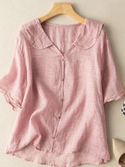 Locker sitzende Vintage-Bluse für Damen mit Knopfverzierung – Rosa
