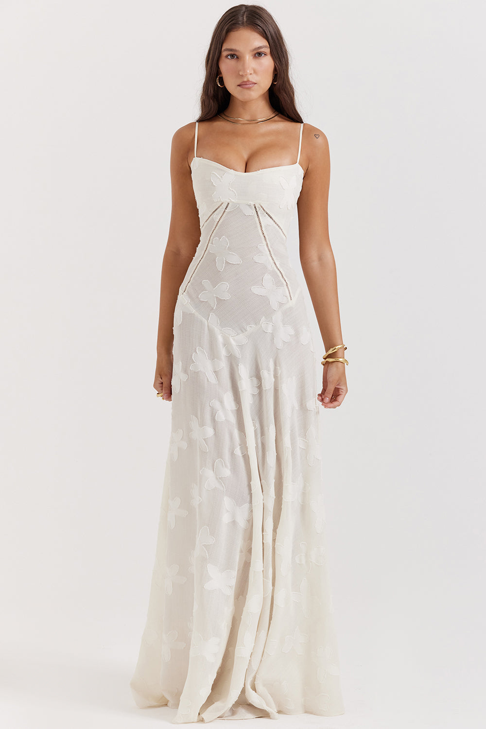 Elegantes Maxikleid mit 3D-Rosen & Rückenausschnitt