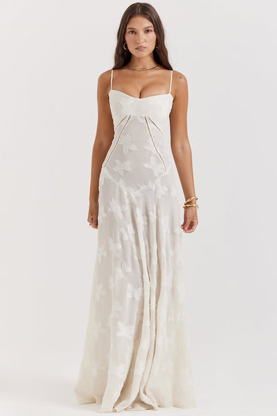 Elegantes Maxikleid mit 3D-Rosen & Rückenausschnitt