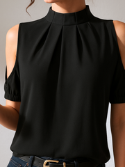 Damen Chiffon Bluse Mit Neckholder – Schwarz