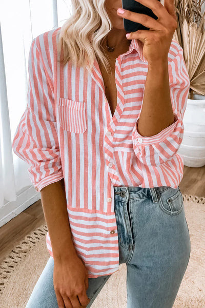 Lässiges langarmshirt mit rosa streifen und klassischem design für damen