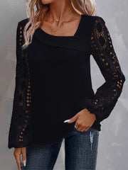 Lara | Damen Bluse casual & elegant mit feinen Spitzen – Schwarz