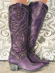 Karla | Damen Western-Stiefeletten mit Nieten und High Heels – Lila