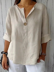Damen V Ausschnitt Langarm Bluse – Beige