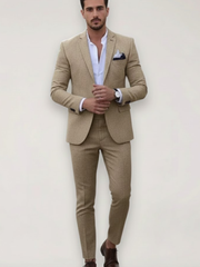 Jürgen | Herren Frühlings Formeller Slim-Fit Zweiteiliger Anzug – Khaki