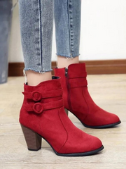 Carolin | Damen High-Heel-Stiefeletten mit Schnalle und Reißverschluss – Rot