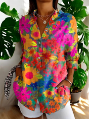 Helena | Vintage Damenbluse mit elegantem Blumenmuster – Bunt