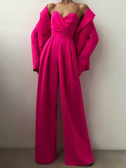 Heidi-Mode | Damen Eleganter Fließender Jumpsuit mit Spaghettibändern für Festliche Anlässe – Rosa