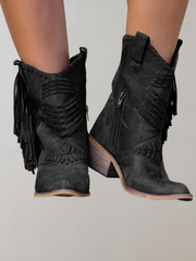 Stilvolle Damen Stiefel mit Fransen - Selena – Schwarz