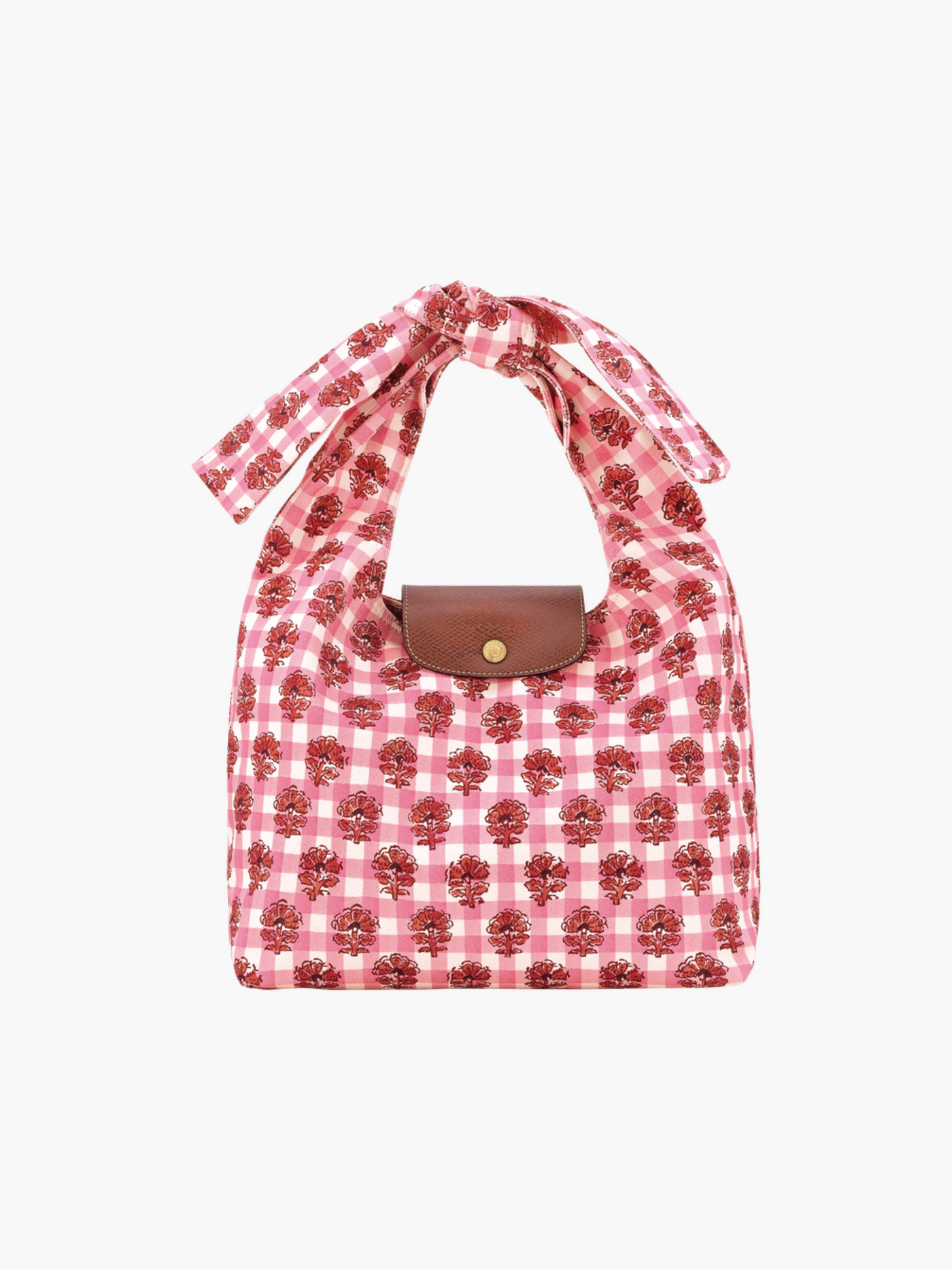 Blumen-Gingham Umhängetasche Damen mit Knotengriff