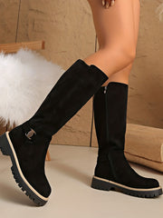 Sable | Moderne kniehohe Stiefel mit Blockabsatz und Profilsohle – Schwarz