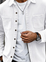 Bryce | Herren Langarm-Overshirt mit Taschen und Knöpfen – Weiß