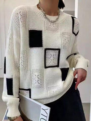 Adorelle - Künstlerischer Strickpullover im Patchwork-Design – Weiß