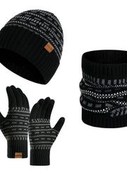 3-teiliges Winterset mit Mütze, Handschuhen und Schal – Schwarz