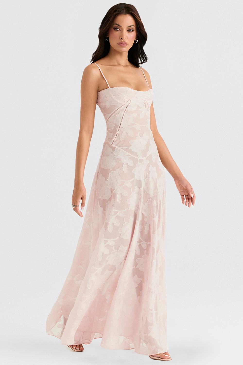 Elegantes Maxikleid mit 3D-Rosen & Rückenausschnitt
