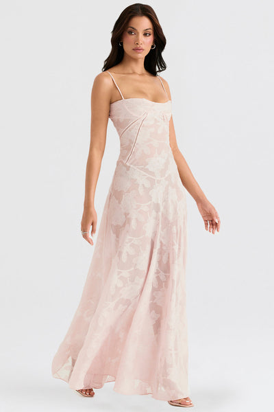 Elegantes Maxikleid mit 3D-Rosen & Rückenausschnitt