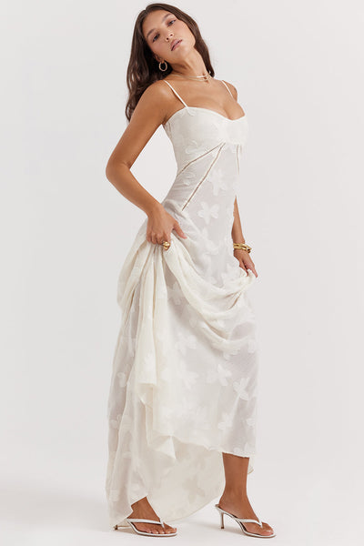 Elegantes Maxikleid mit 3D-Rosen & Rückenausschnitt