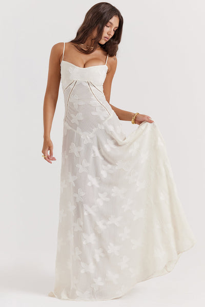 Elegantes Maxikleid mit 3D-Rosen & Rückenausschnitt