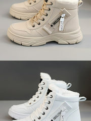 Coline | Gefütterte Plateausohle Schneestiefel – khaki+Weiß
