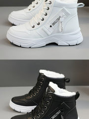 Coline | Gefütterte Plateausohle Schneestiefel – Weiß+Schwarz
