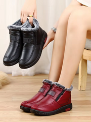 Rustan | Wasserdicht Rutschfest Baumwoll-Leder Stiefelette – Schwarz+Rotwein
