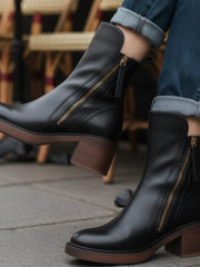 Val | Elegante Schwarze Lederstiefel – schwarz