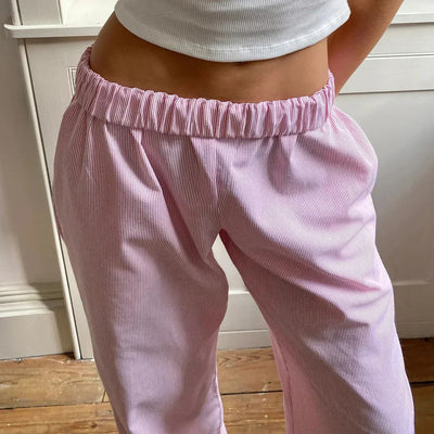 Damenhose – Hohe Taille – Weite Beine – Elastischer Bund – Leicht und lässig
