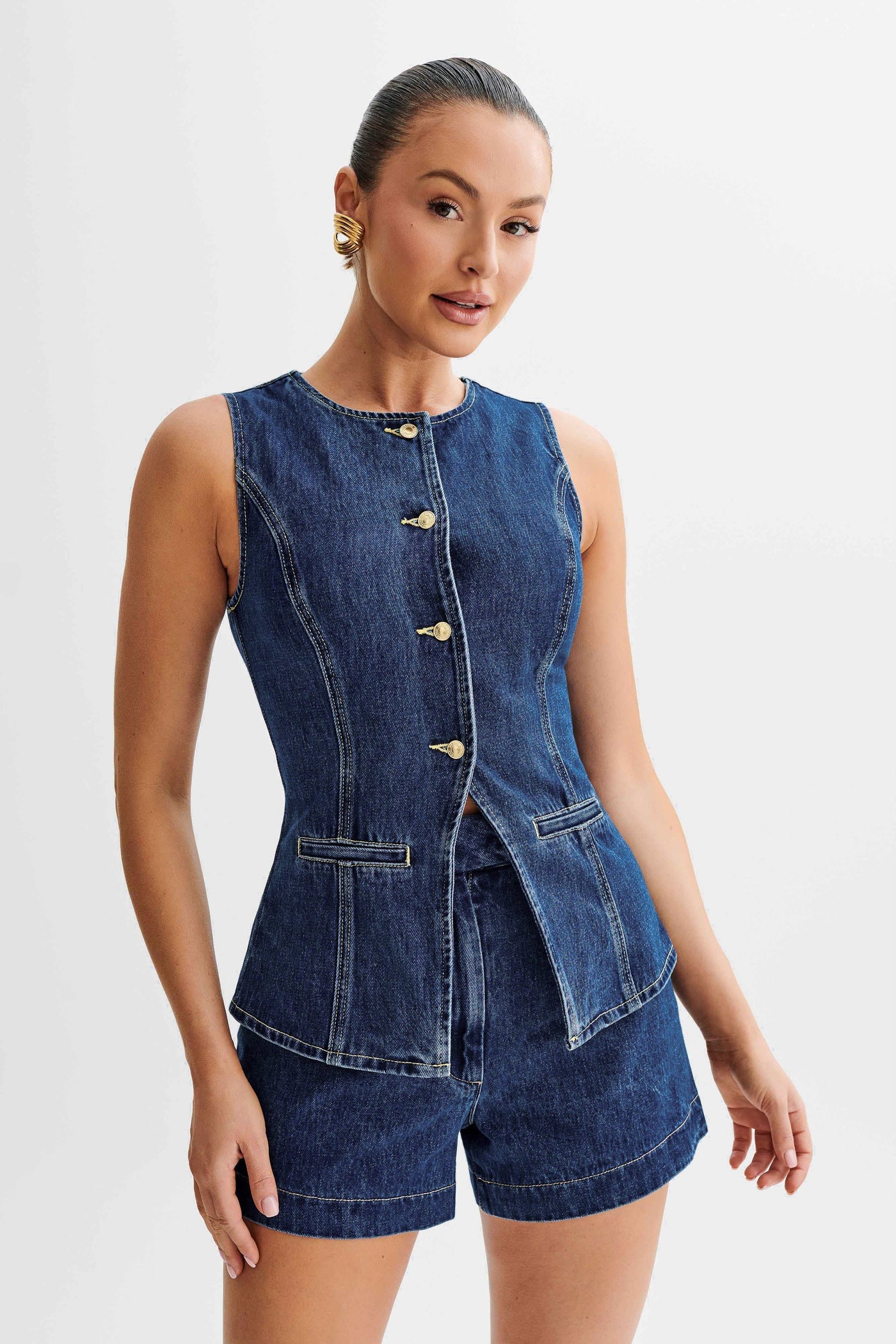 Dunkelblaues Damen-Jeanshemd – Langarm Button-Up Bluse